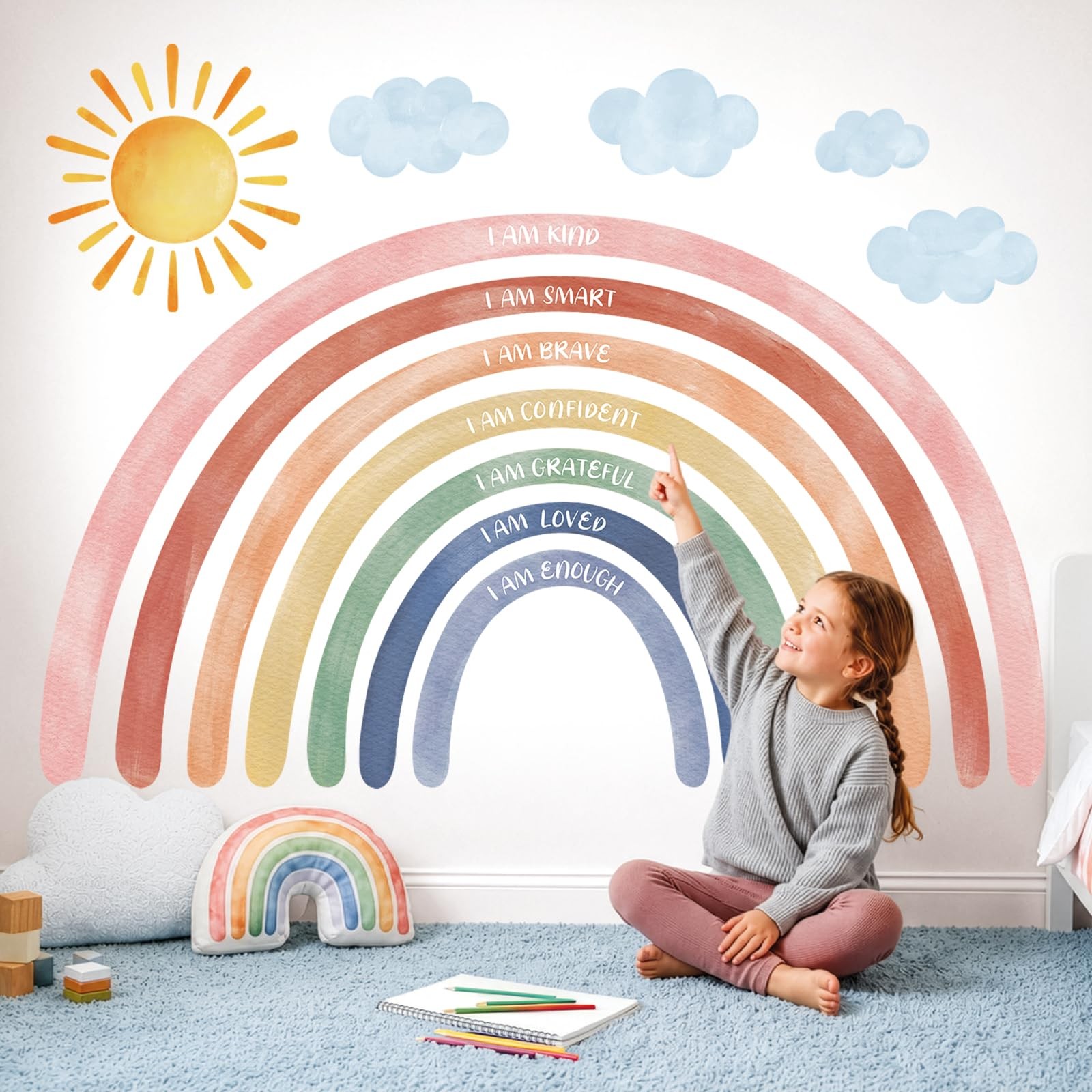 DECOWALL FH4-2432 XLarge Watercolor Rainbows and Quotes Wall Stickers Decals …