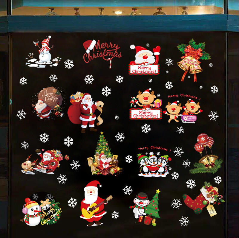 Christmas Santa Claus Reindeer Snowman Clings Wall Decor Window Door Stickers