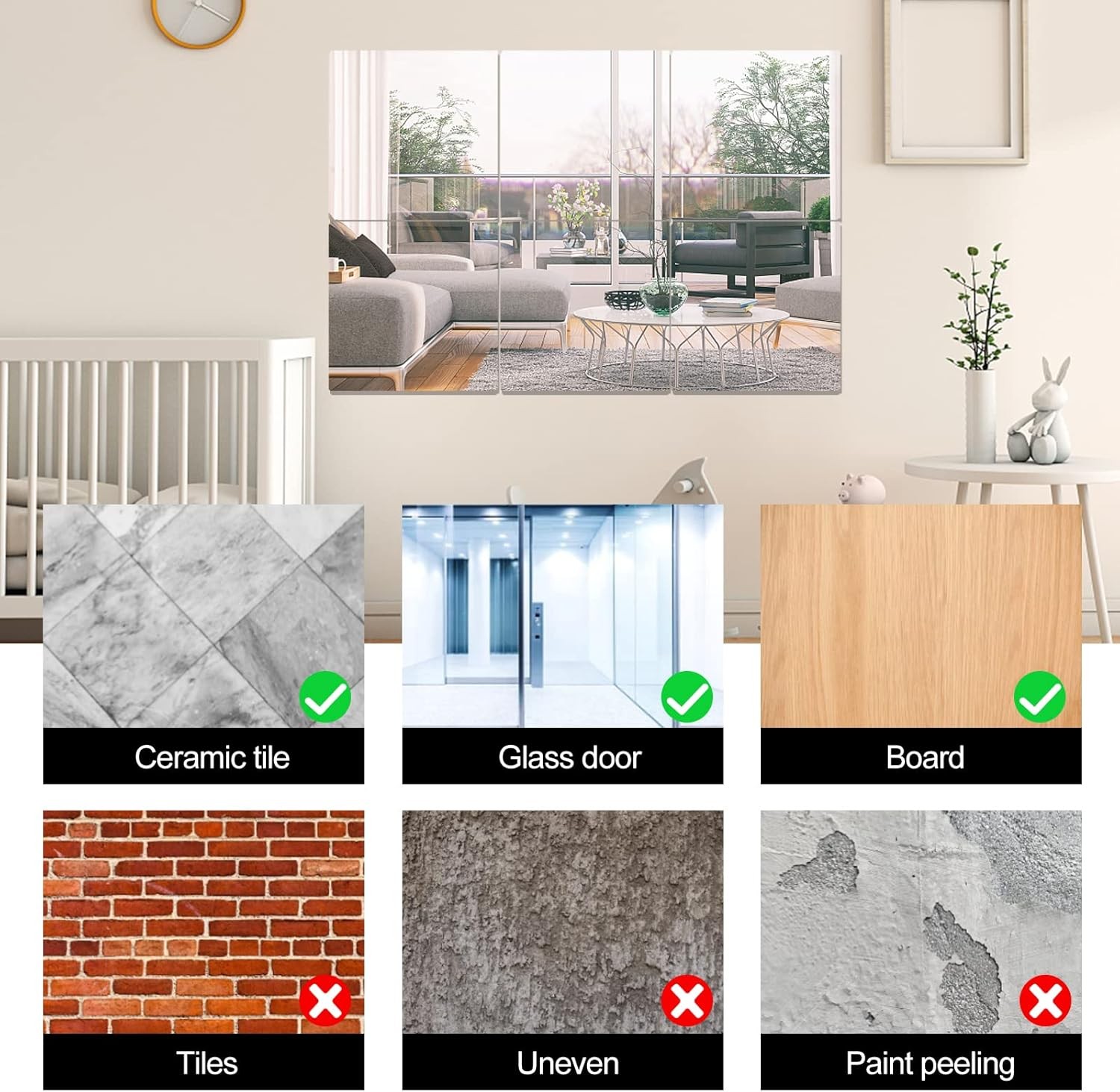 12" x 12" Acrylic Flexible Mirror Sheets, 12 Pack Self-Adhesive Mirror Tiles, Sq