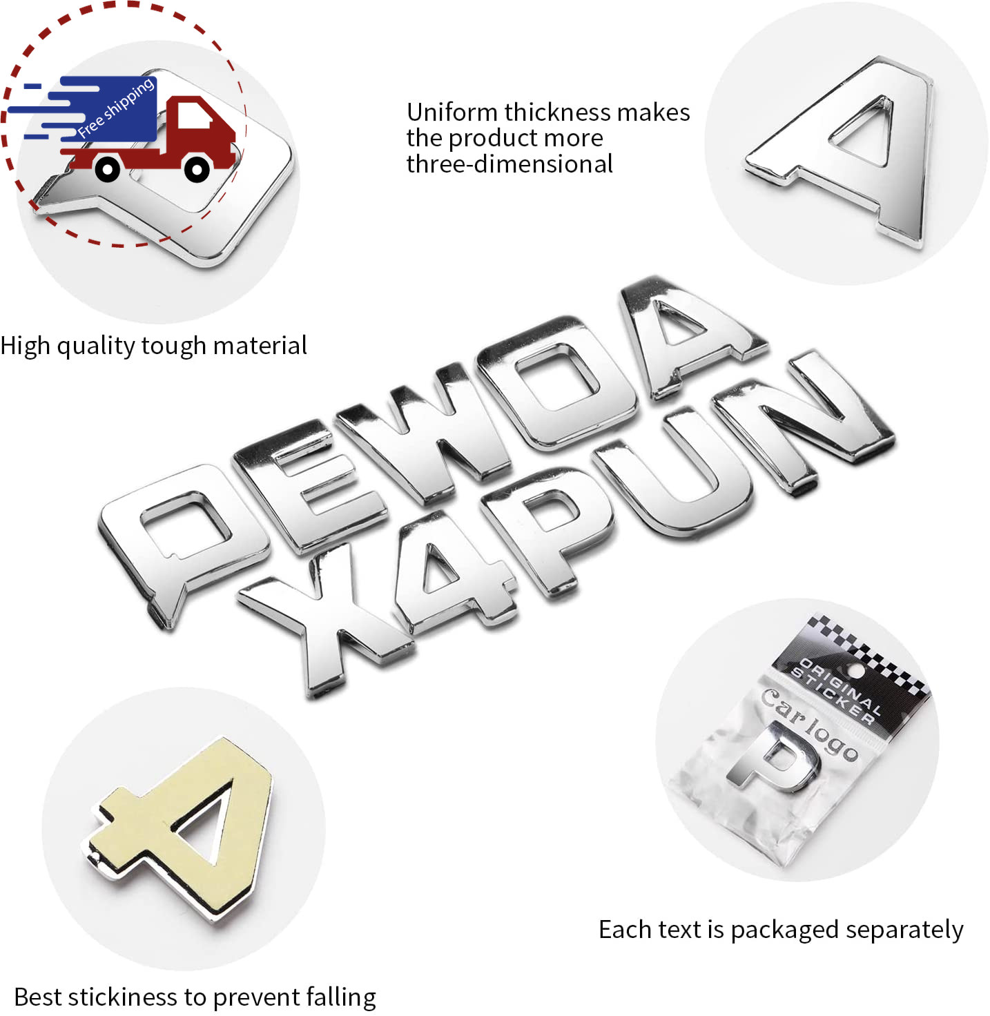 Lamoutor 40Pcs Car Emblem Letters Sticker DIY 3D Chrome Number Symbol Badge Deca