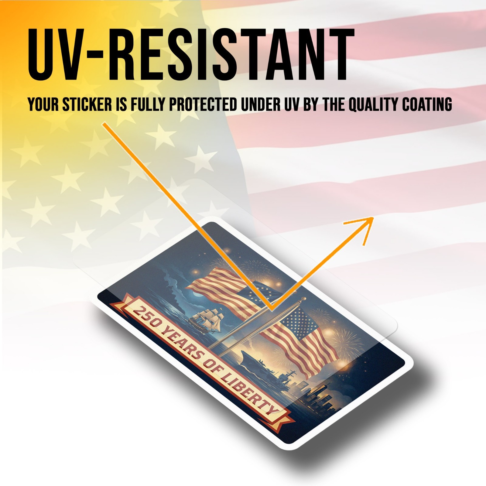 250th Anniversary of USA Sticker, 250 Years Of Liberty, Patriotic Flag Size 5"