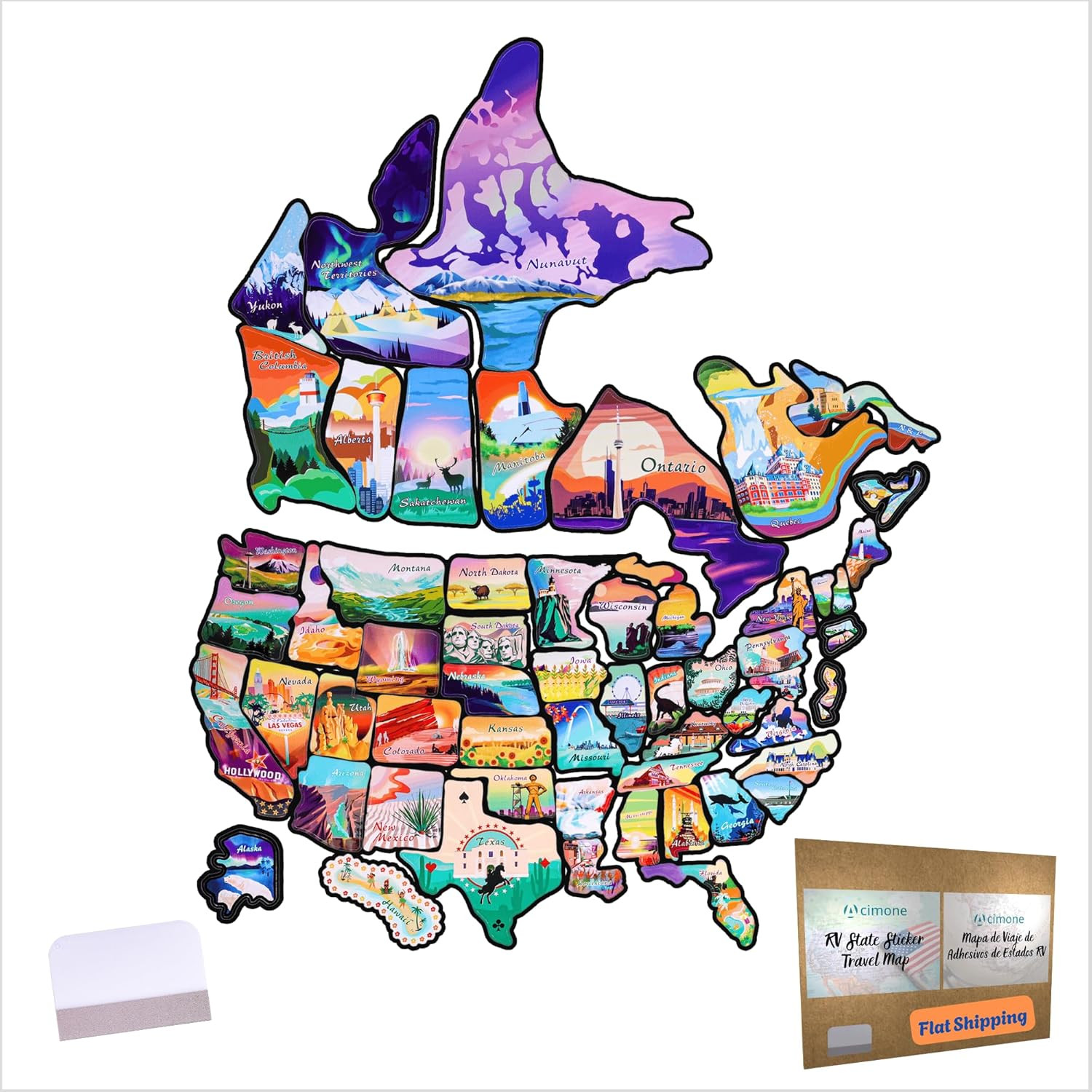 RV State Travel Map Sticker, 11 ⅘“ X 15 ¾” Visited States & Provinces Sticker De