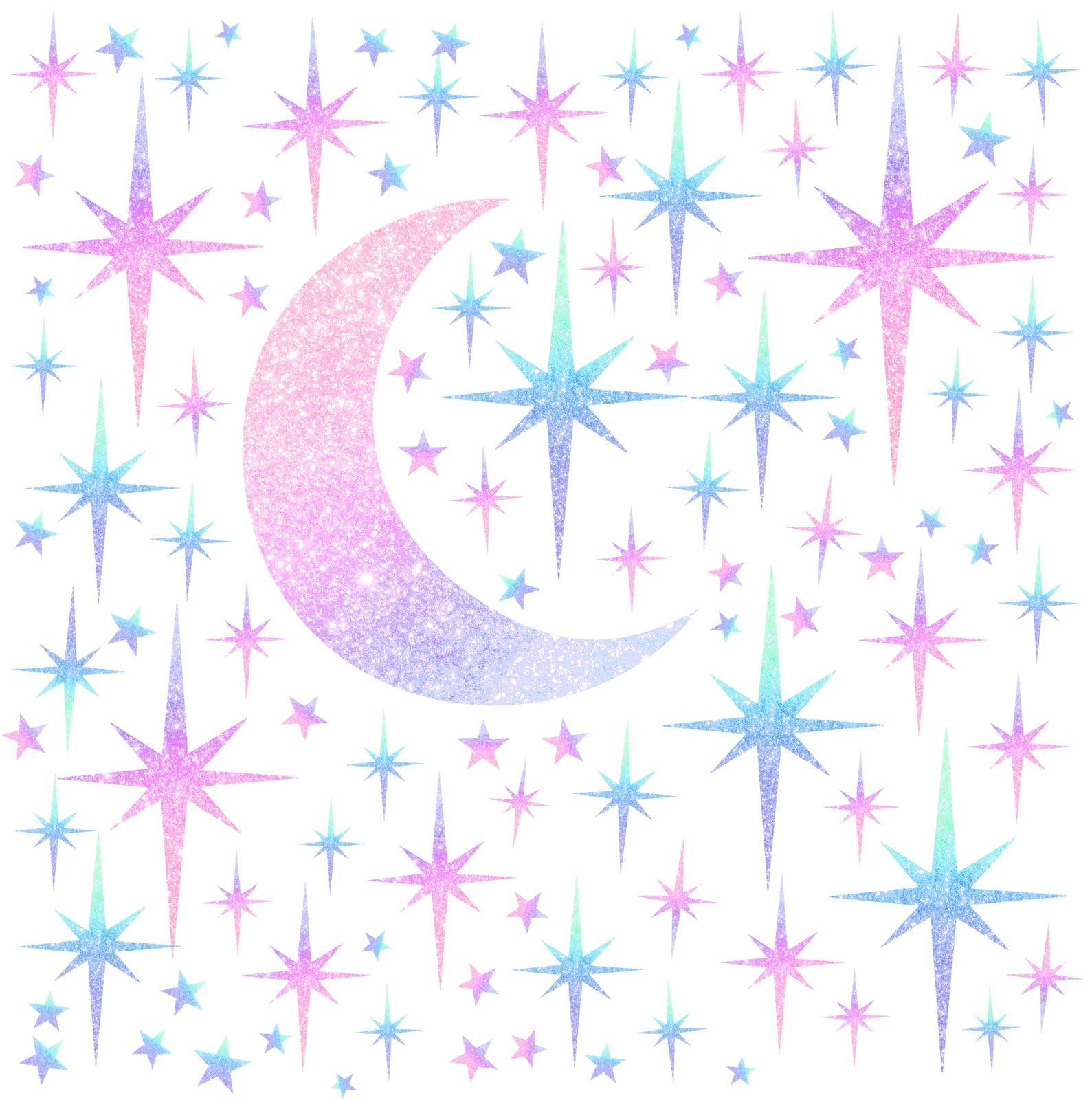 Star Wall Decals Sparkle Wall Decal Peel and Stick Rainbow Star Moon Stickers…