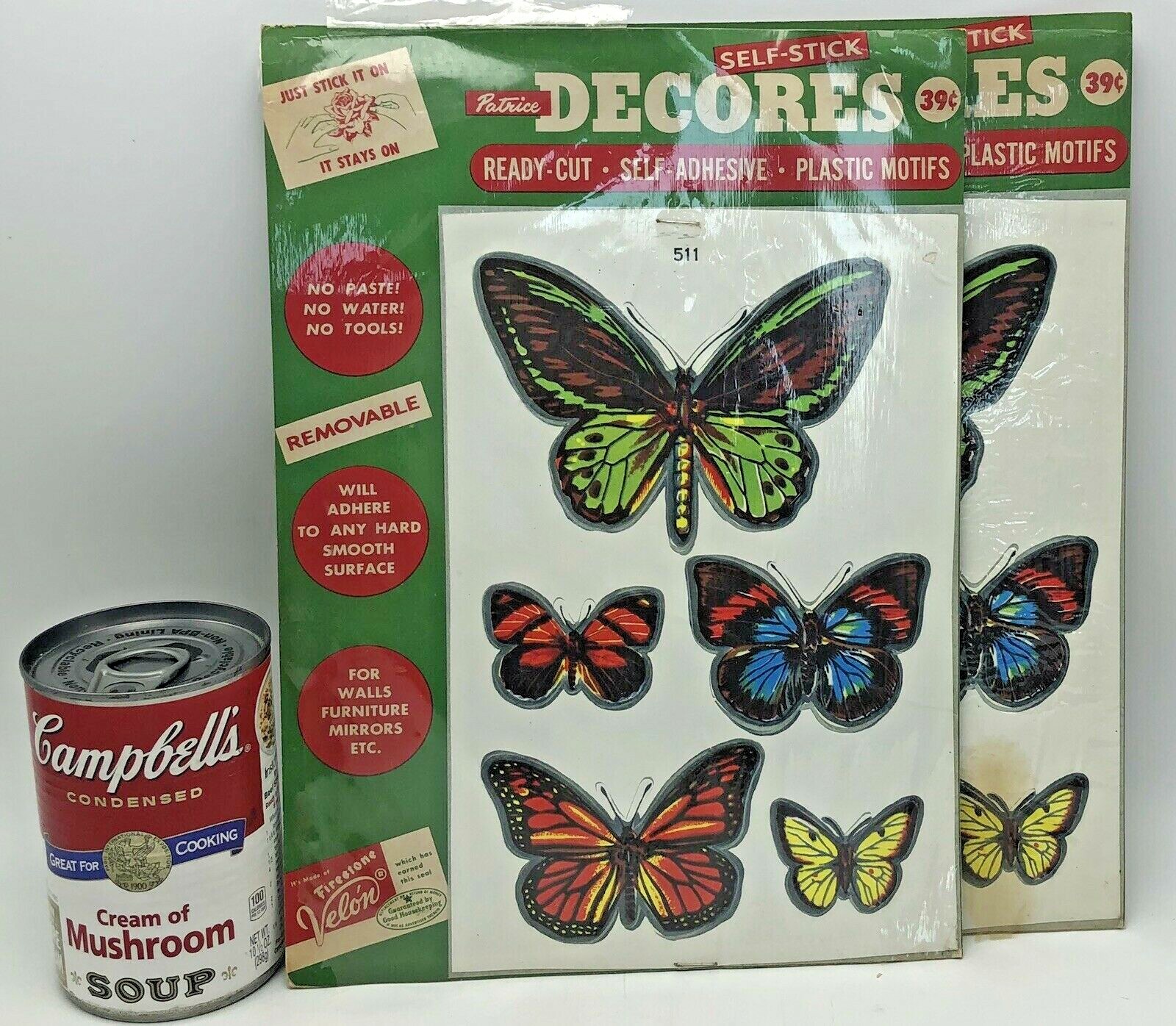 Vintage 1955 Patrice Decores Butterflies Plastic Motifs Appliques Self Adhesive