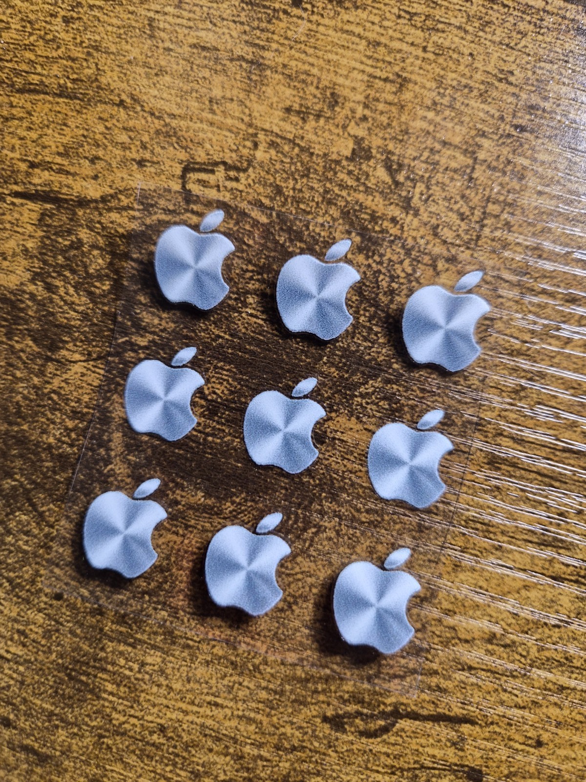 9 pc. Apple Logo Metallic Silver 5/8 in tall UV DTF Decal Sticker waterproof USA