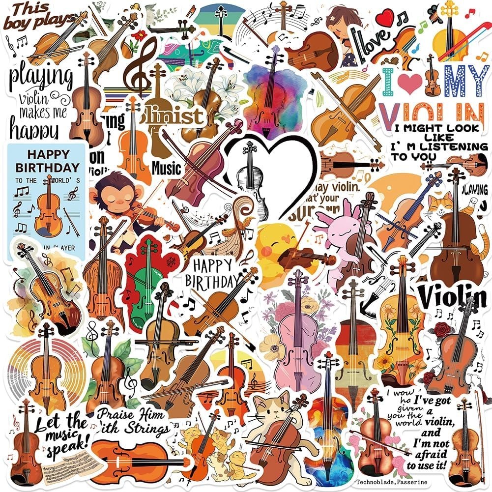 Violin Stickers |50Pcs Musical Instrument Waterproof Vinyl Decals for Water B…
