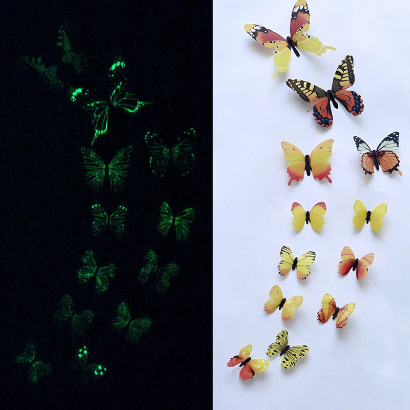 12Pcs Luminous Butterfly Wall Stickers 3D Home Decals Wedding Party Decor
