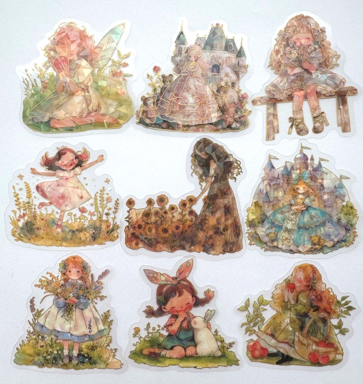 Fairy Tale Princess Stickers Transparent Vinyl Gold Foil 5pcs Random Mix