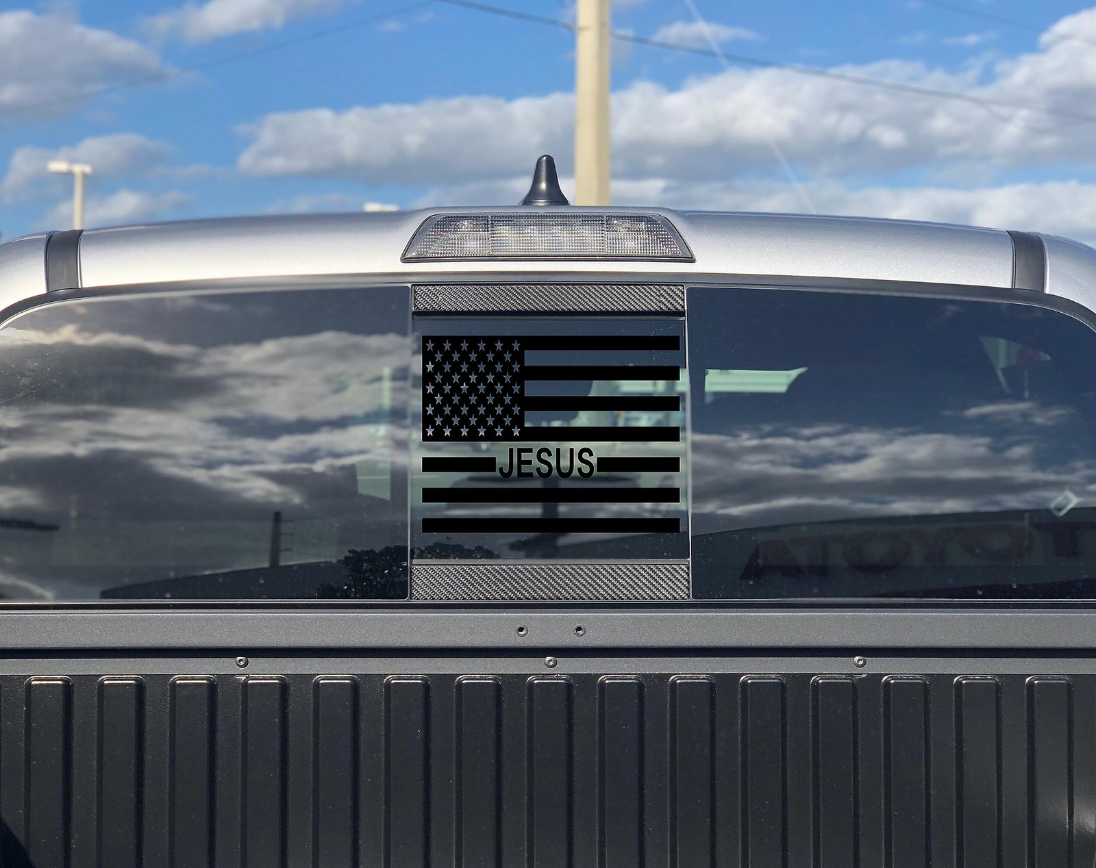 "20192026 Chevy Silverado GMC Sierra Rear Window Jesus American Flag Decals"