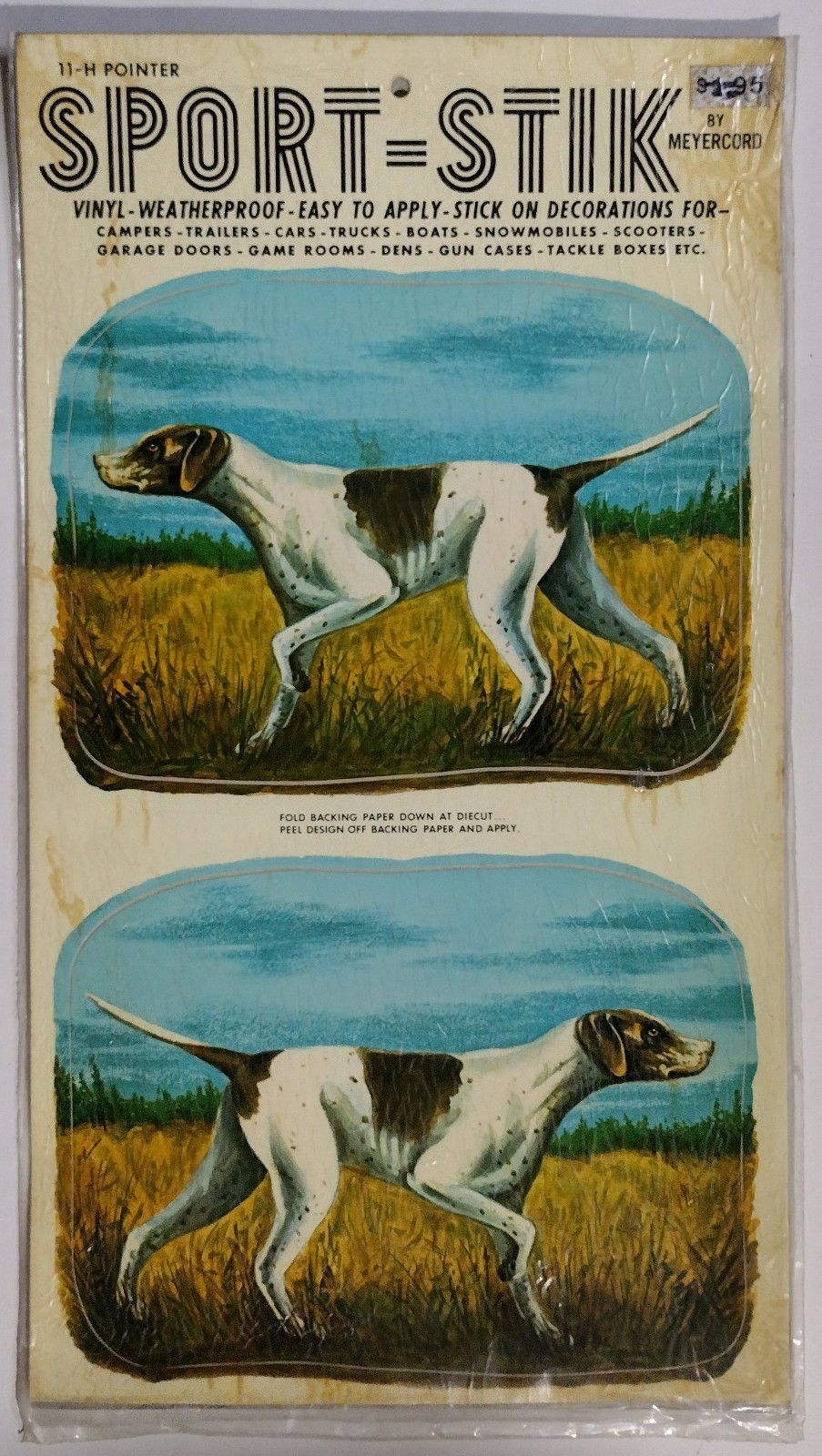 1970s MEYERCORD SPORT-STIK 11H Pointer Dog Weatherproof Vinyl Decal, NOS NMIP