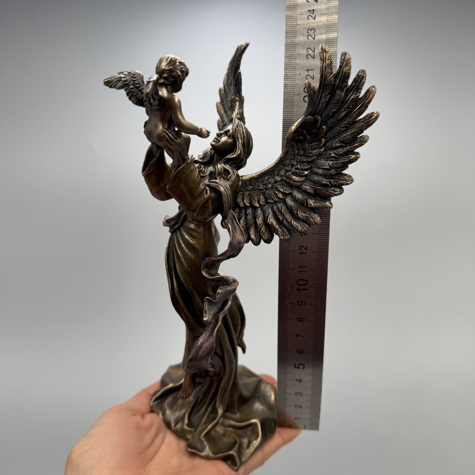 Maat Goddess Figurine Bronze Finish Egyptian Statue Winged Decor 21 cm