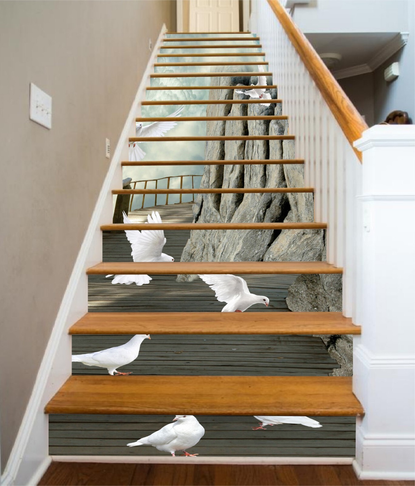 3D White Pigeon 564 Stair Risers Decoration Photo Mural Vinyl Decal Wallpaper