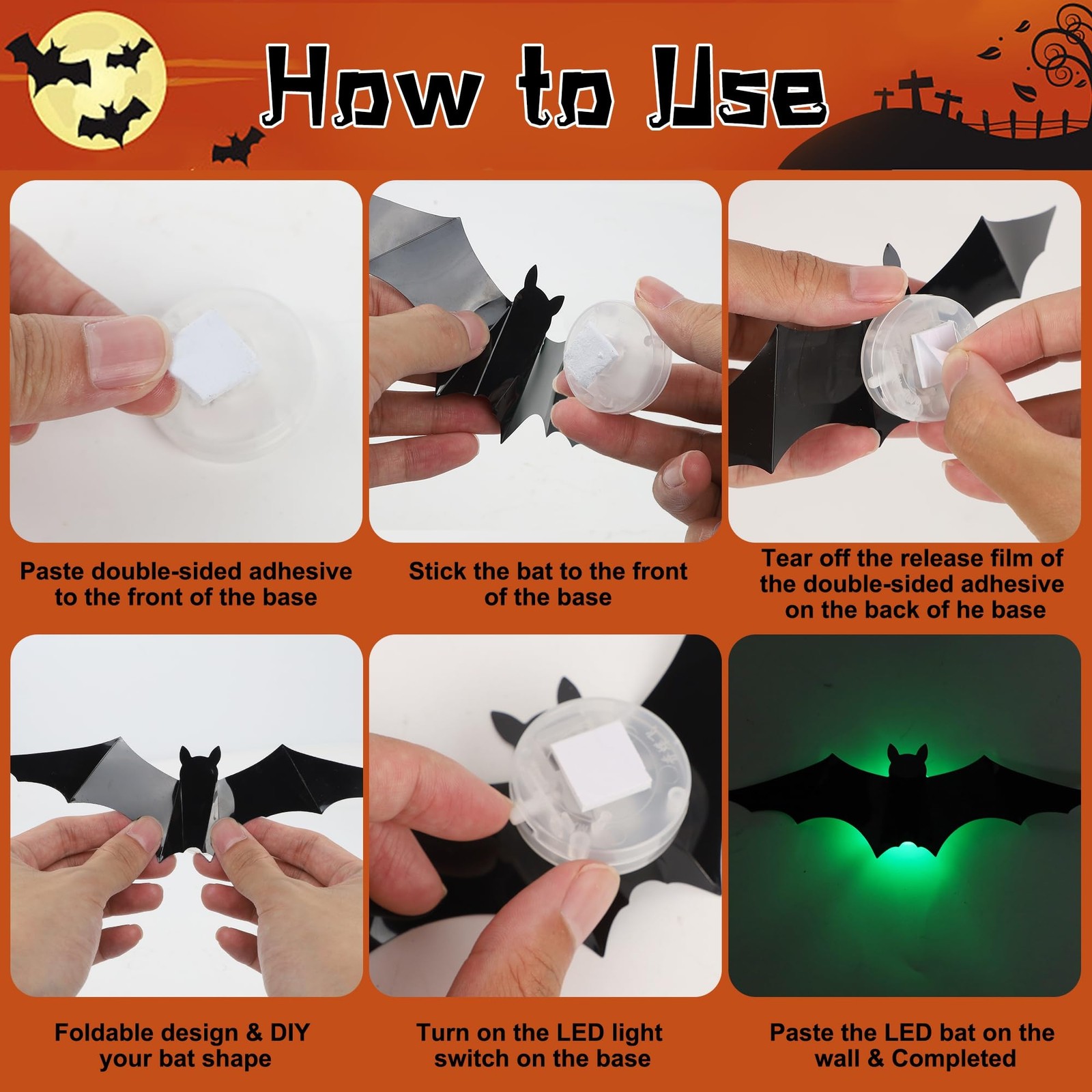 36 Pack LED Halloween Bat Wall Decor Lights Outdoor