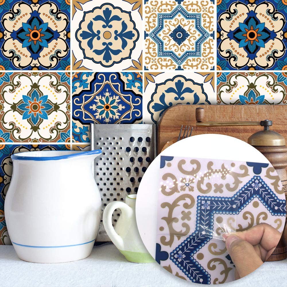 25 PCS Moroccan Style Tile Sticker, 4×4 Inch(10x10cm) Traditional DIY Murals,…