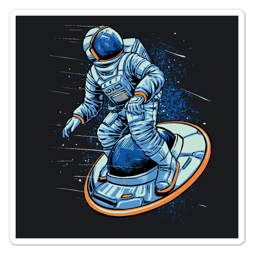 Astronaut Flying Saucer, Vinyl Decal Sticker, Indoor Outdoor, 3 Sizes, #11139