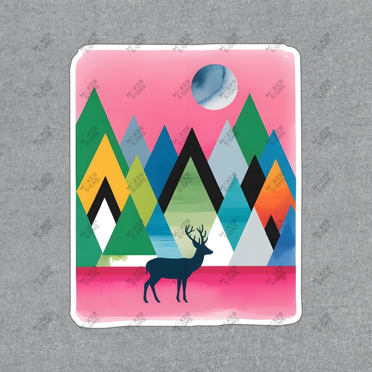 Whimsical Abstract Deer Landscape Art Print Modern Pop Art Decor for #8265