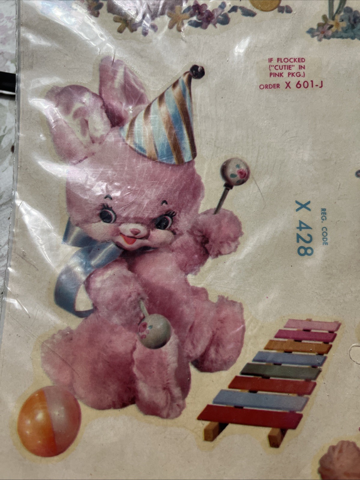 Vtg Meyercord Cute Plush Animals Decals MCM Wall Decor BUNNY BEAR LAMB New OS