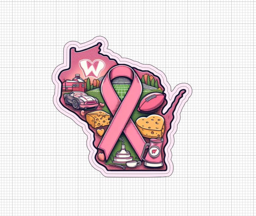 Multipack State Pink Awareness Ribbon Stickers Glossy Breast Cancer WI MN MO IN