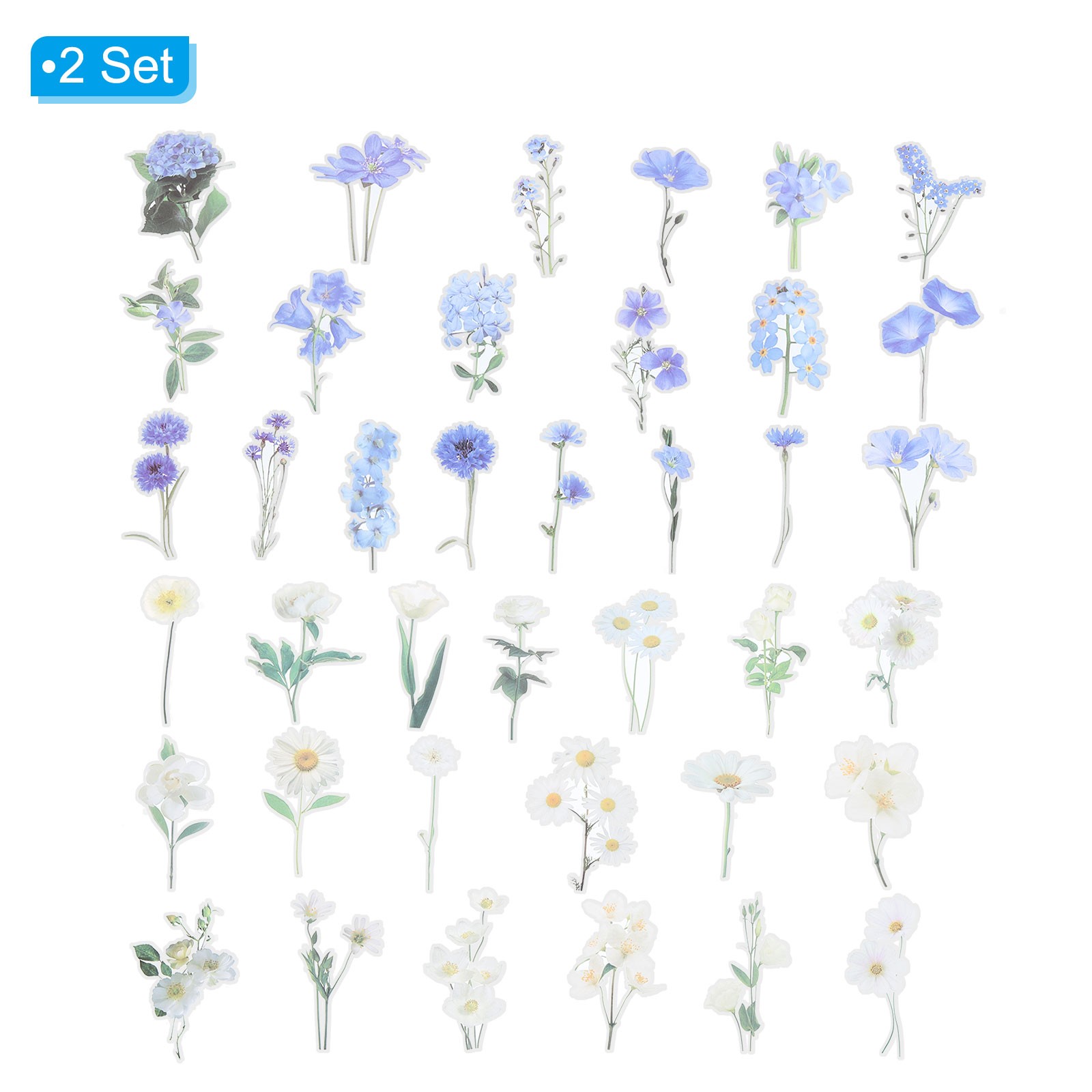 80 Sheet Clear Flower PET Sticker, Waterproof Flower Decal, Blue & Green