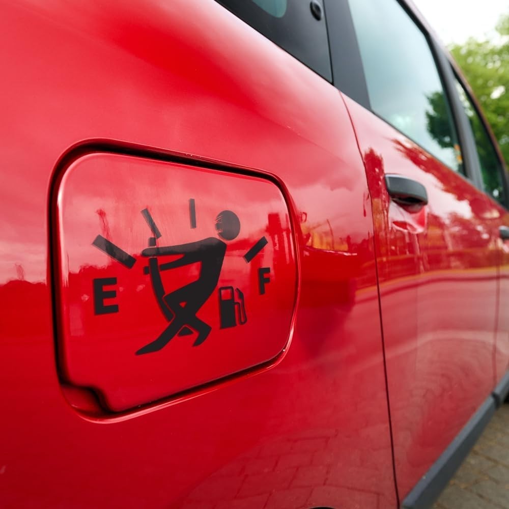 Funny Gas Tank Pulling Needle Stickman Vinyl Sticker Car Truck Bumper 4" x 3.75"