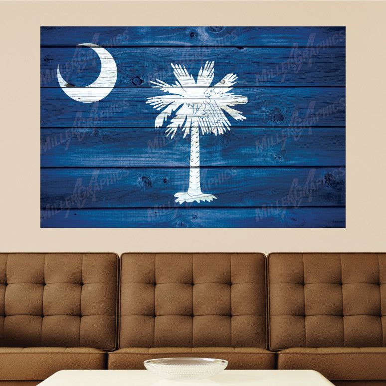 South Carolina Flag Distressed Wood Vinyl Wall Decal Sticker Graphic Art