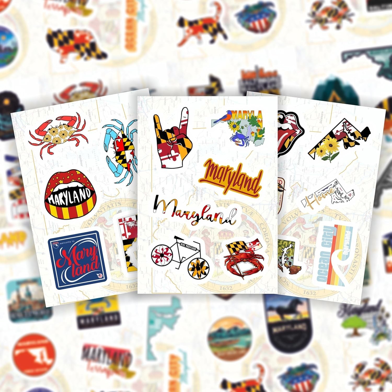 BulbaCraft 100Pcs Maryland Stickers for Water Bottle and Laptop – Maryland Pa