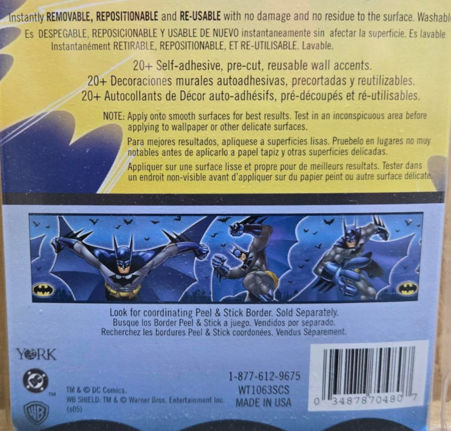 Batman Peel and Stick Decal Accents Wall Decor DC Comics Super Hero WT1063SCS