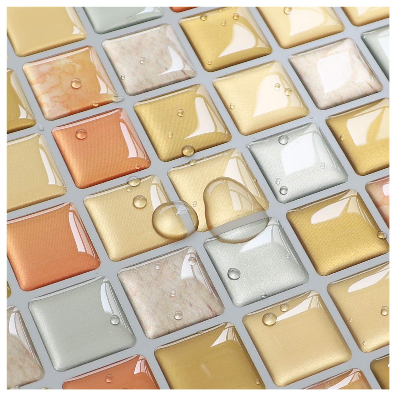 3D Mosaic Tile Sticker Removable Wallpaper Tile Yellow, 3D Self Adhesive Wall…