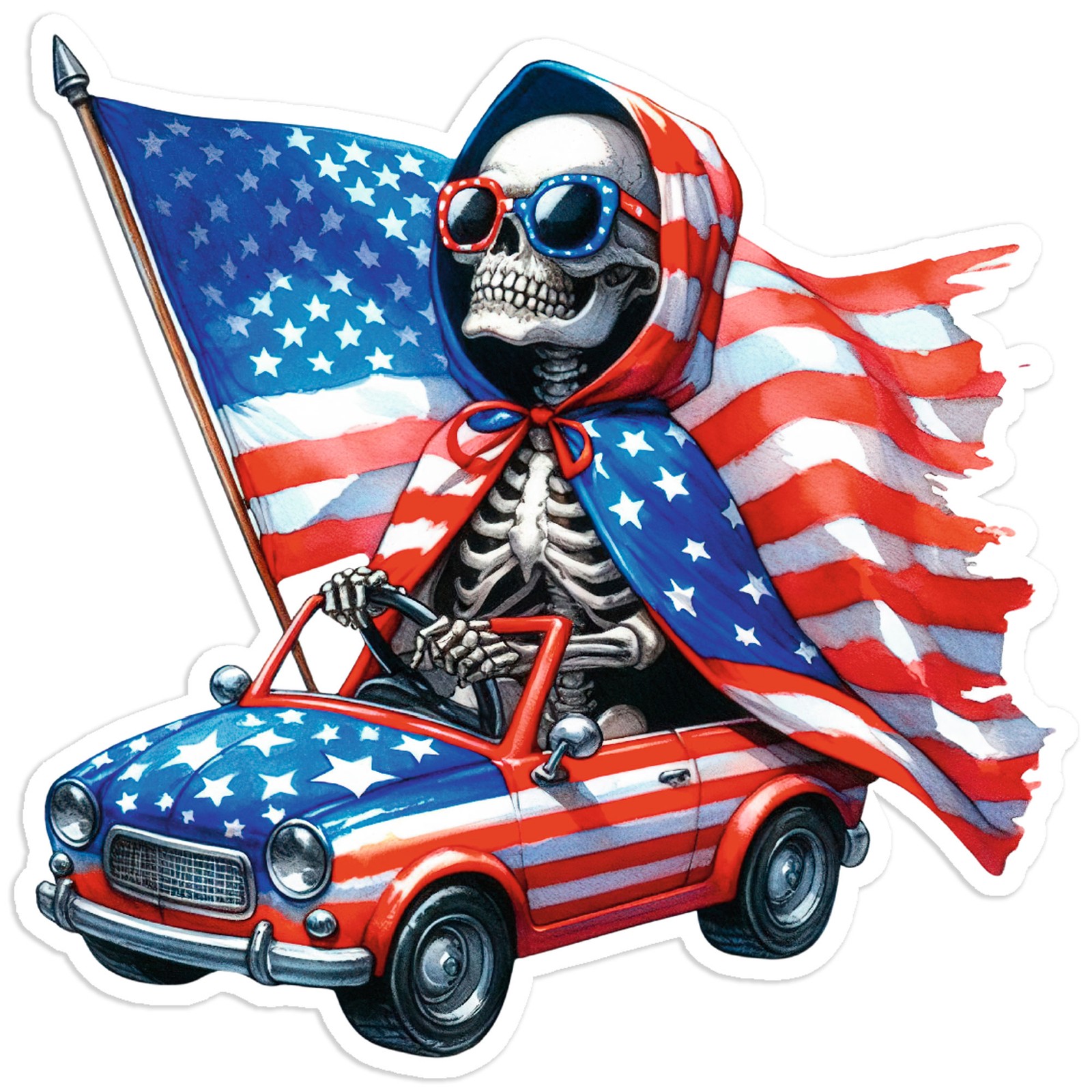 American Skeleton Driving – Vinyl Decal Sticker – Car Window Laptop – #99
