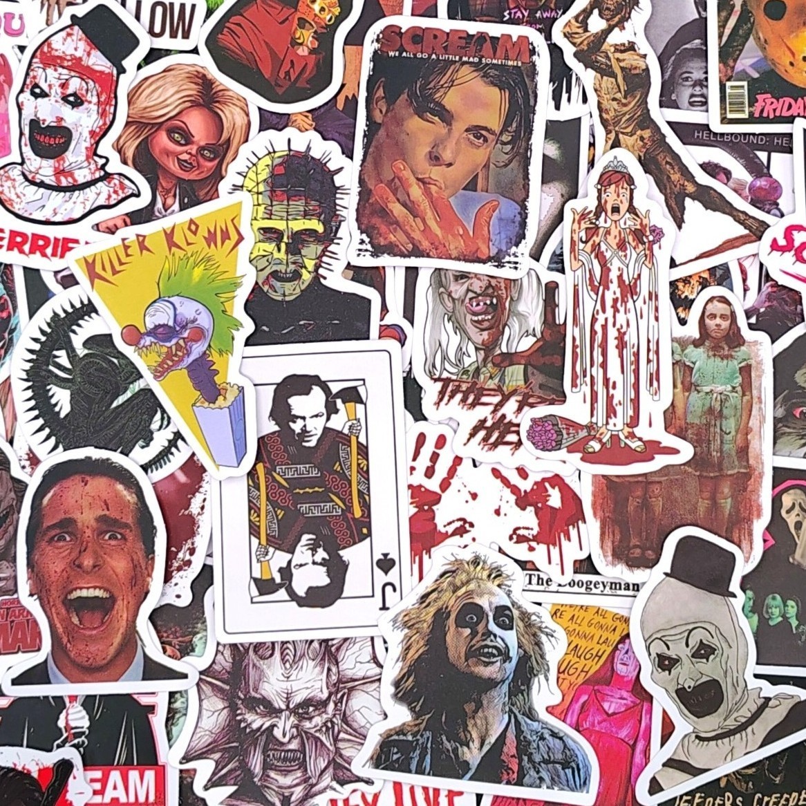 100 Pack Classic Slasher Movie Stickers Creepy Goth Halloween Vinyl Decal Lot