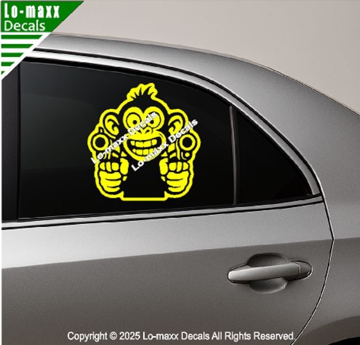 Monkey With Guns Die Cut Sticker Vinyl Decal For Car Fridge Locker Laptop