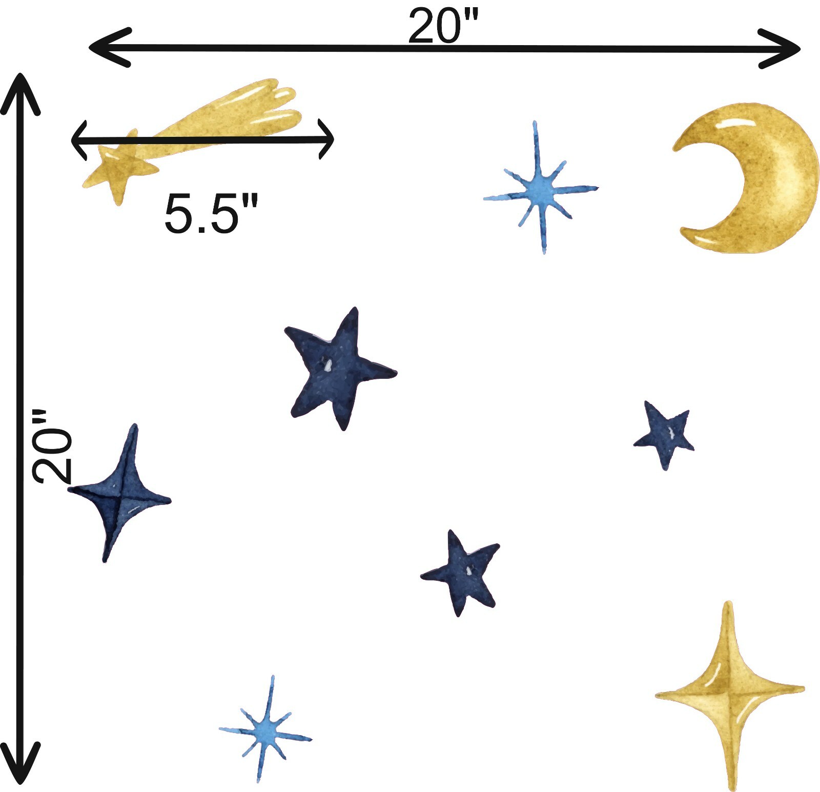 Vinyl Multicolor Decor Shooting Stars Moon Crescent Design Home Wall Decal Sheet