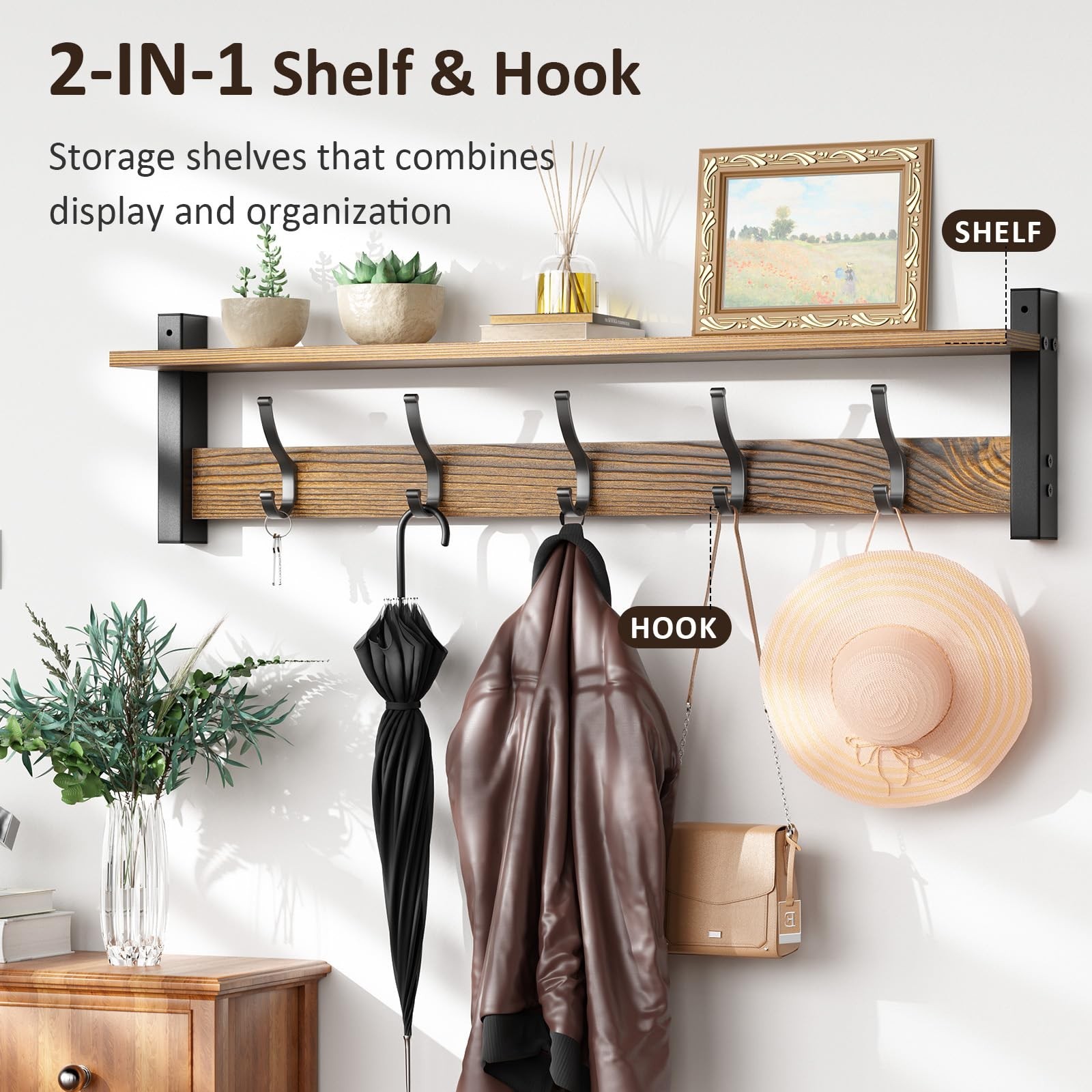 Coat Rack Wall Mount with Shelf, 29 Inch Coat Hanger Walls Mounted, Hat Rack …
