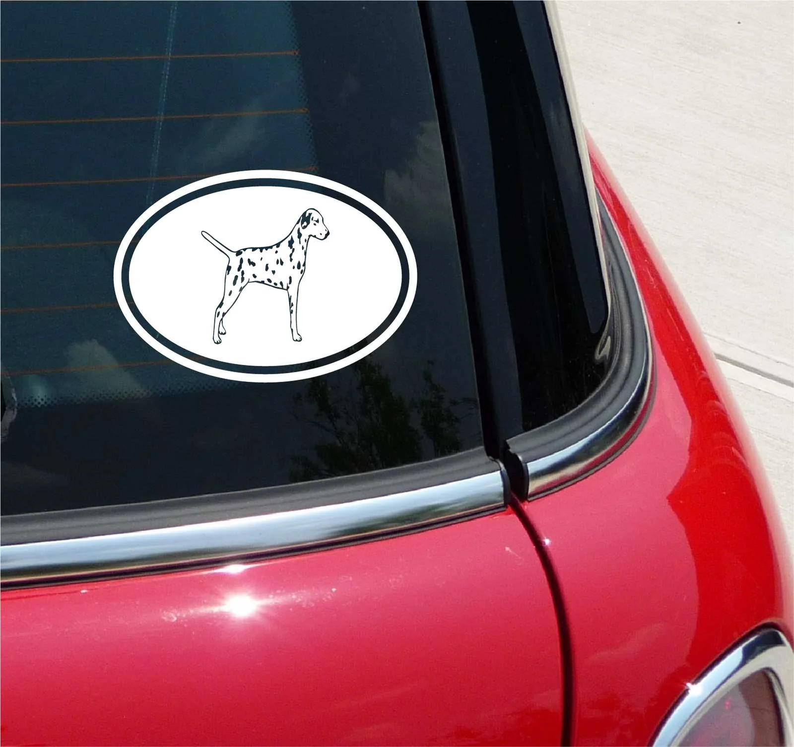 Euro Dalamatian Dog Fire Graphic Decal Sticker Car Oval NOT Two Color
