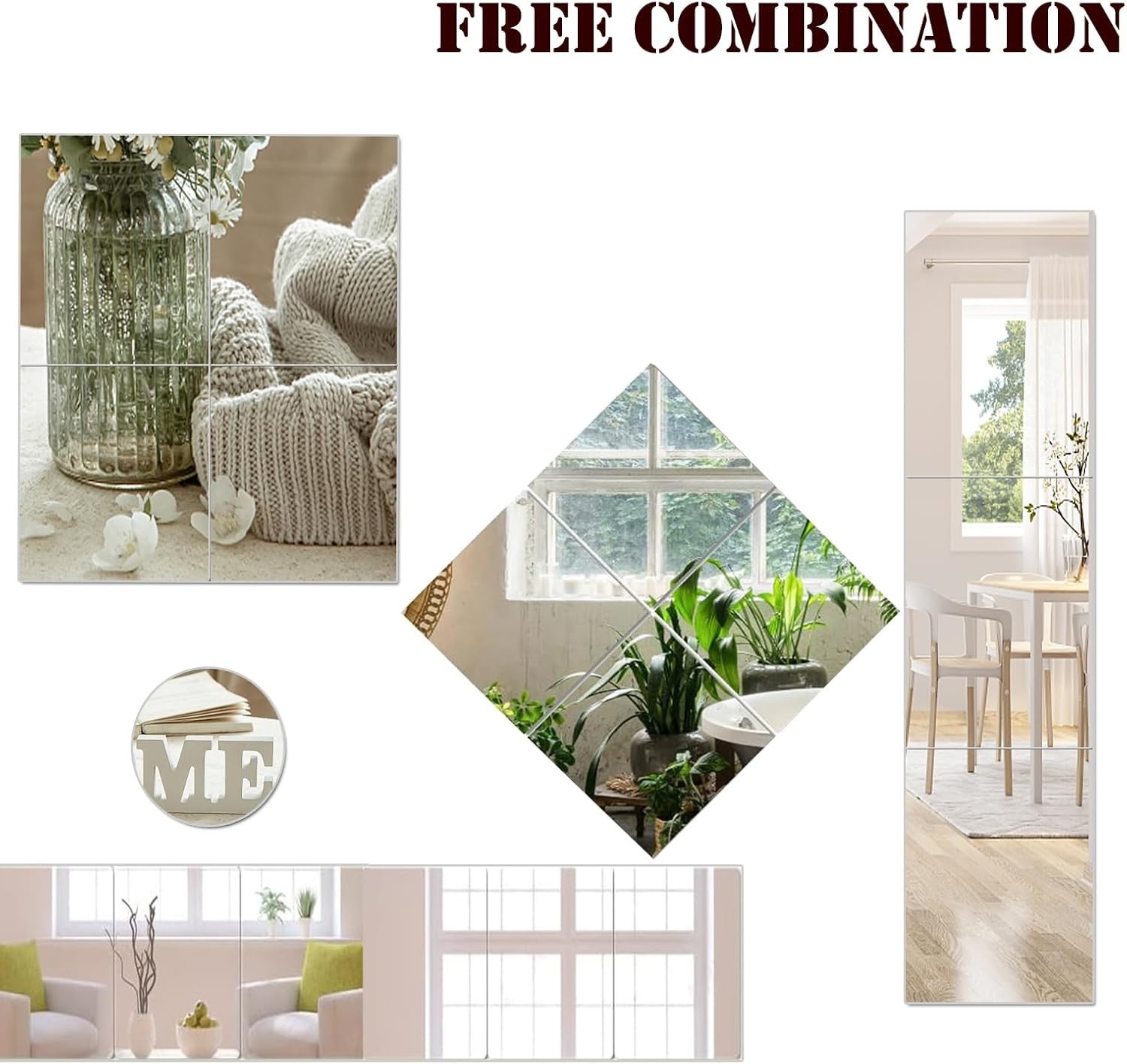 8×6 Inches Self Adhesive Acrylic Mirror Tiles 0.2mm Waterproof Flexible Mirro…