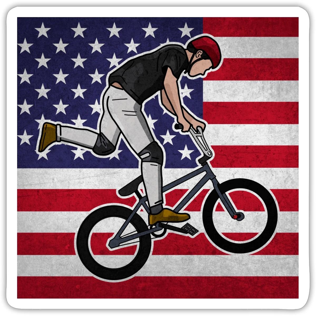 BMX Stunt USA Flag Sticker, max. 4 x 4"
