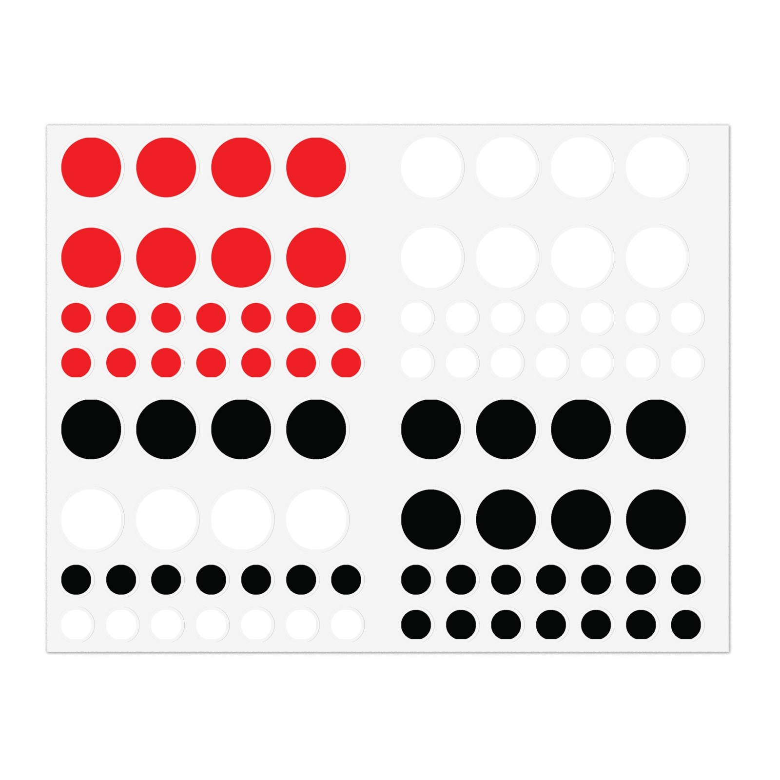 RC Car Race Decals Plain Meatball Circle – Red, White, Black – .5" and 1" size