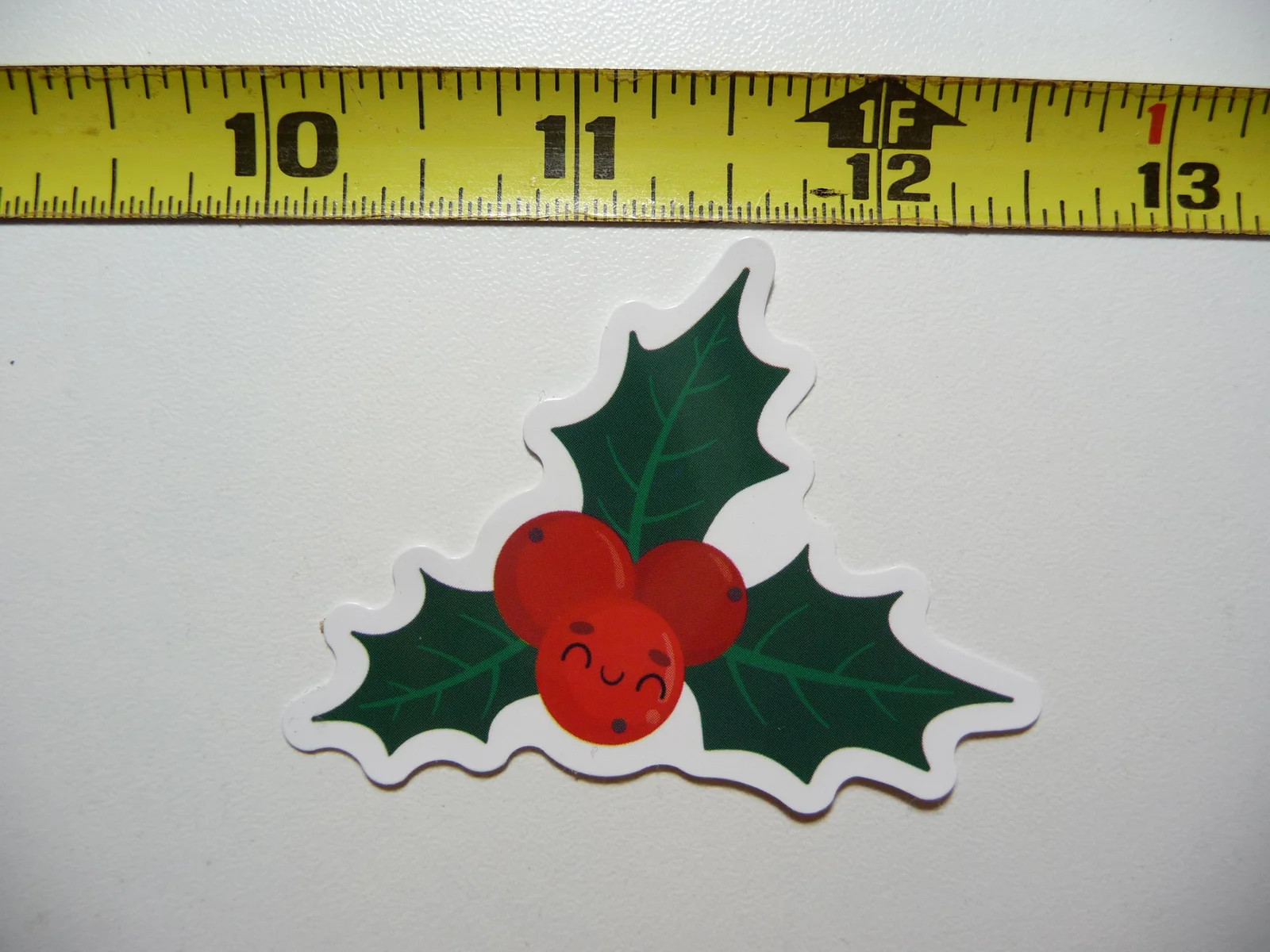 HAPPY BERRY ON HOLLY SPRIG SMALL STICKER DECAL WINTER HOLIDAYS CHRISTIAN FUN