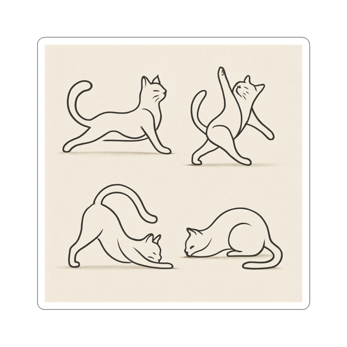 Sticker Single Line Cat Yoga Poses Minimalist Art 2×2 3×3 4×4 6×6