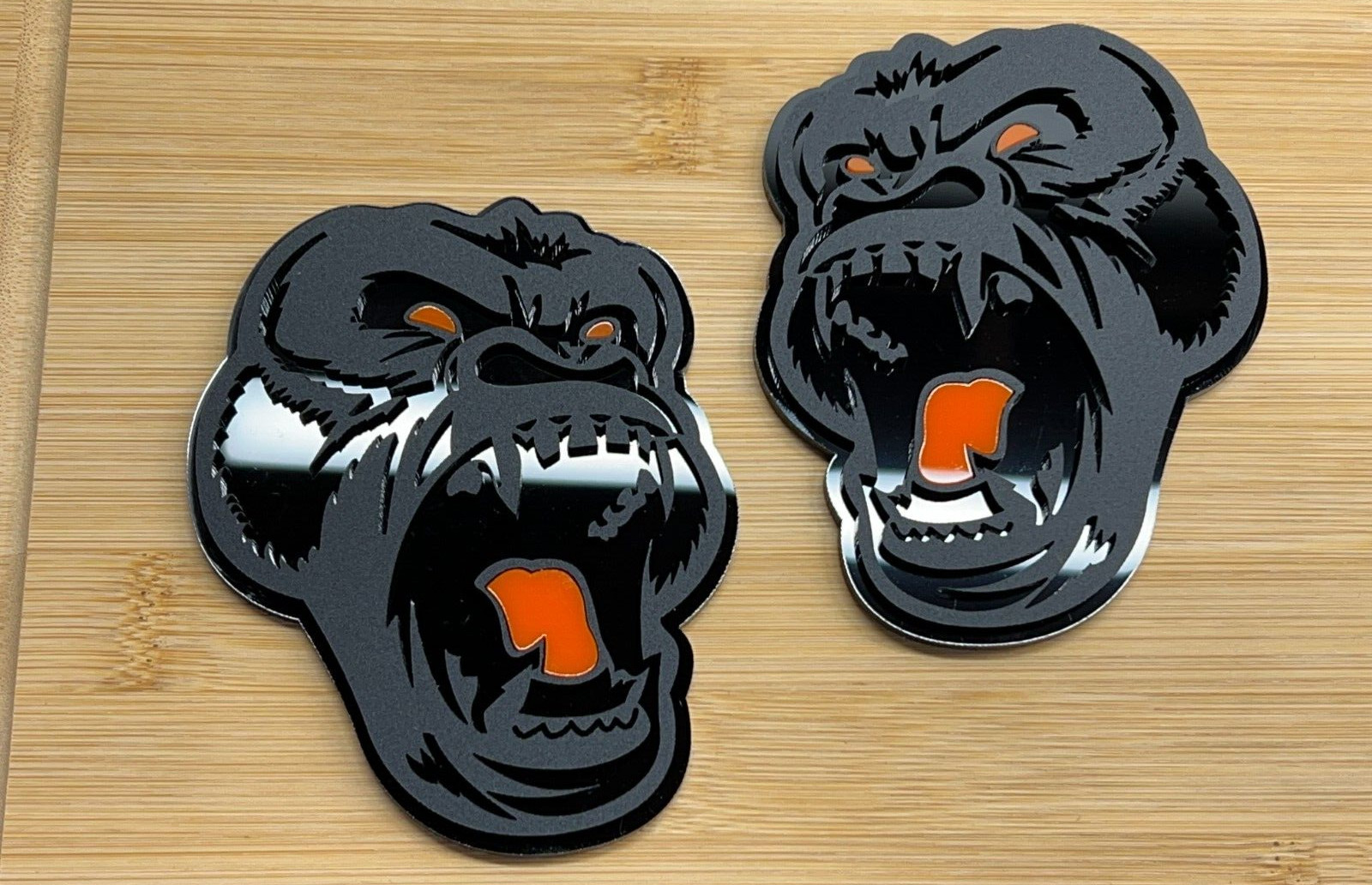 Angry Gorilla Orange Eye Car Truck Emblem Badge Matte Black/Black Custom PK of 2