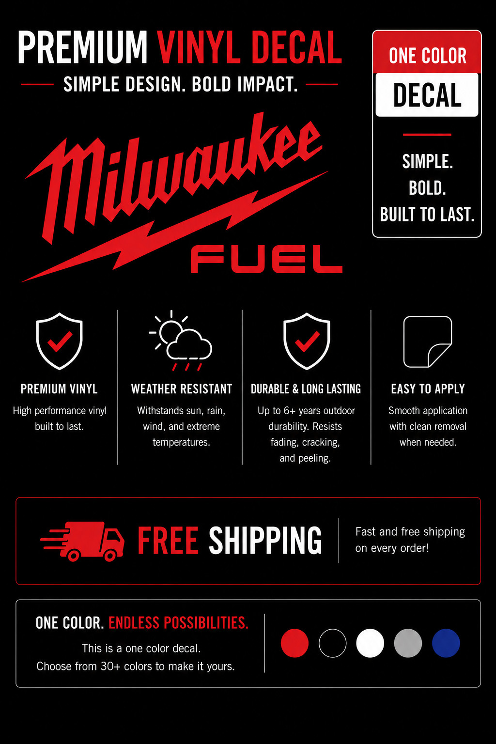Milwaukee Fuel Tools Decal Large 4" – 12" 17" 22" – Sawzall Drill Impact M12 M18