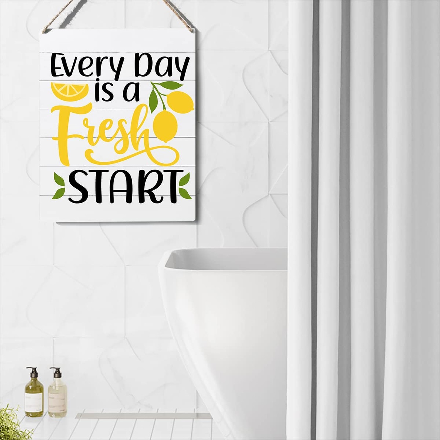 Kitchen Lemon Sign Farmhouse Every Day is a Fresh Start Wooden Sign Plaque Wa…