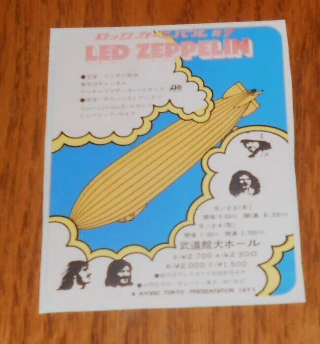 Led Zeppelin Tokyo Sticker Vintage 3×3.5 RARE