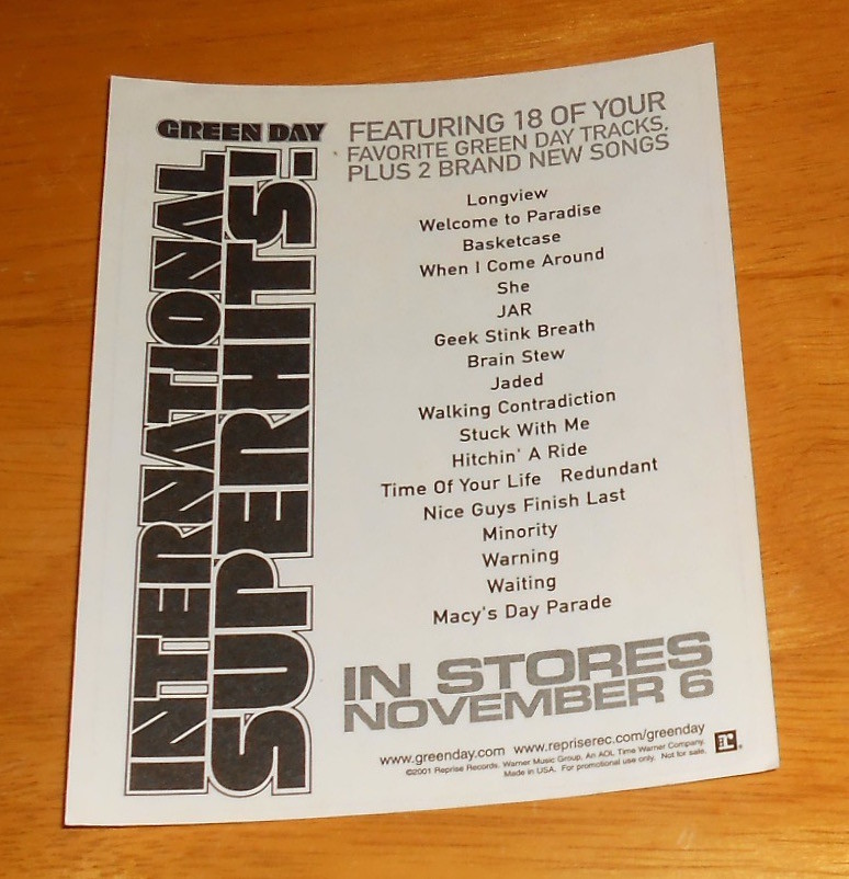 Green Day International Superhits! Sticker Original Promo (rectangle) 5×4