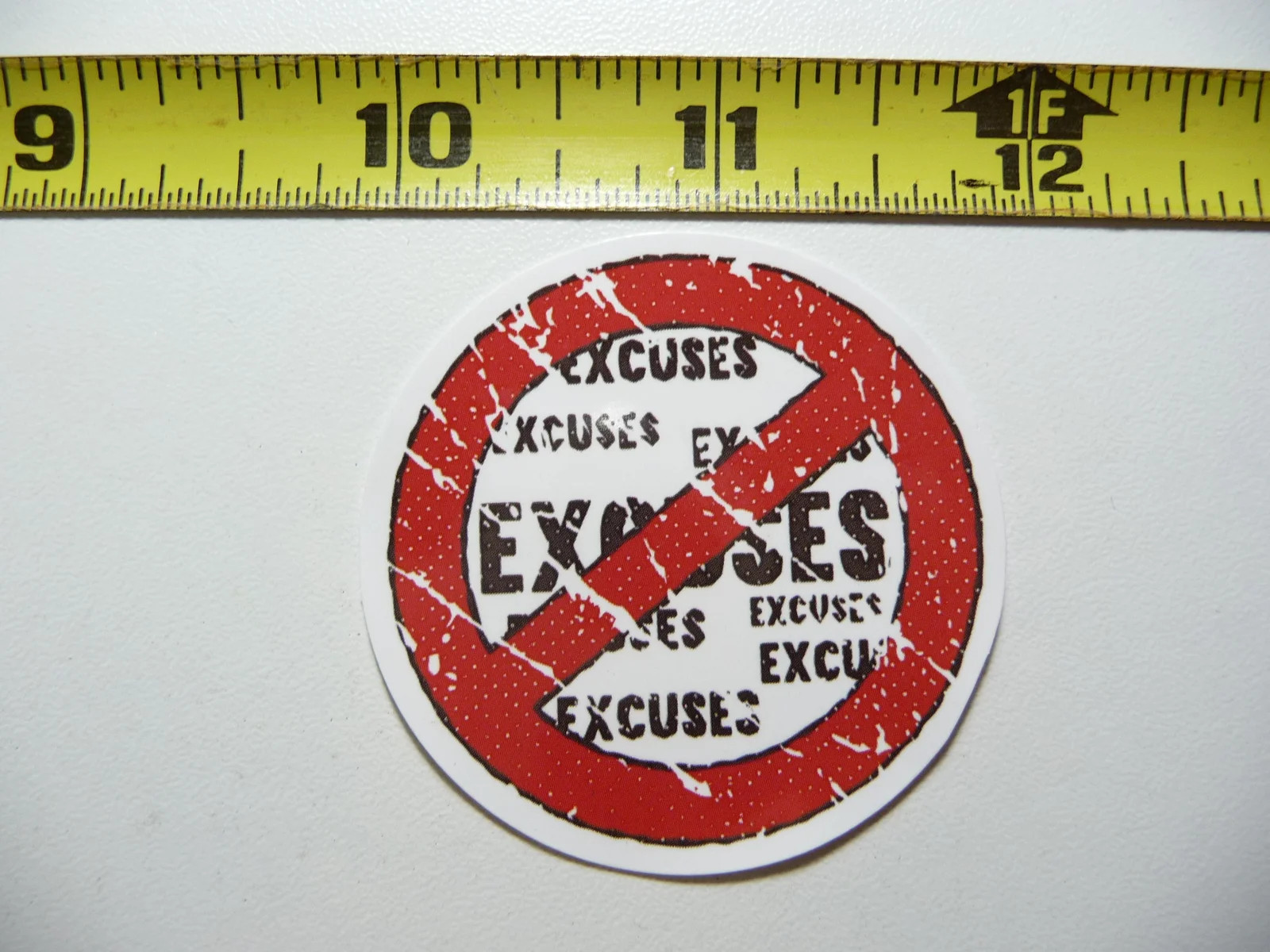 NO EXCUSES CIRCLE SLASH SMALL STICKER DECAL EXERCISE WEIGHTS WEIGHTLIFTING