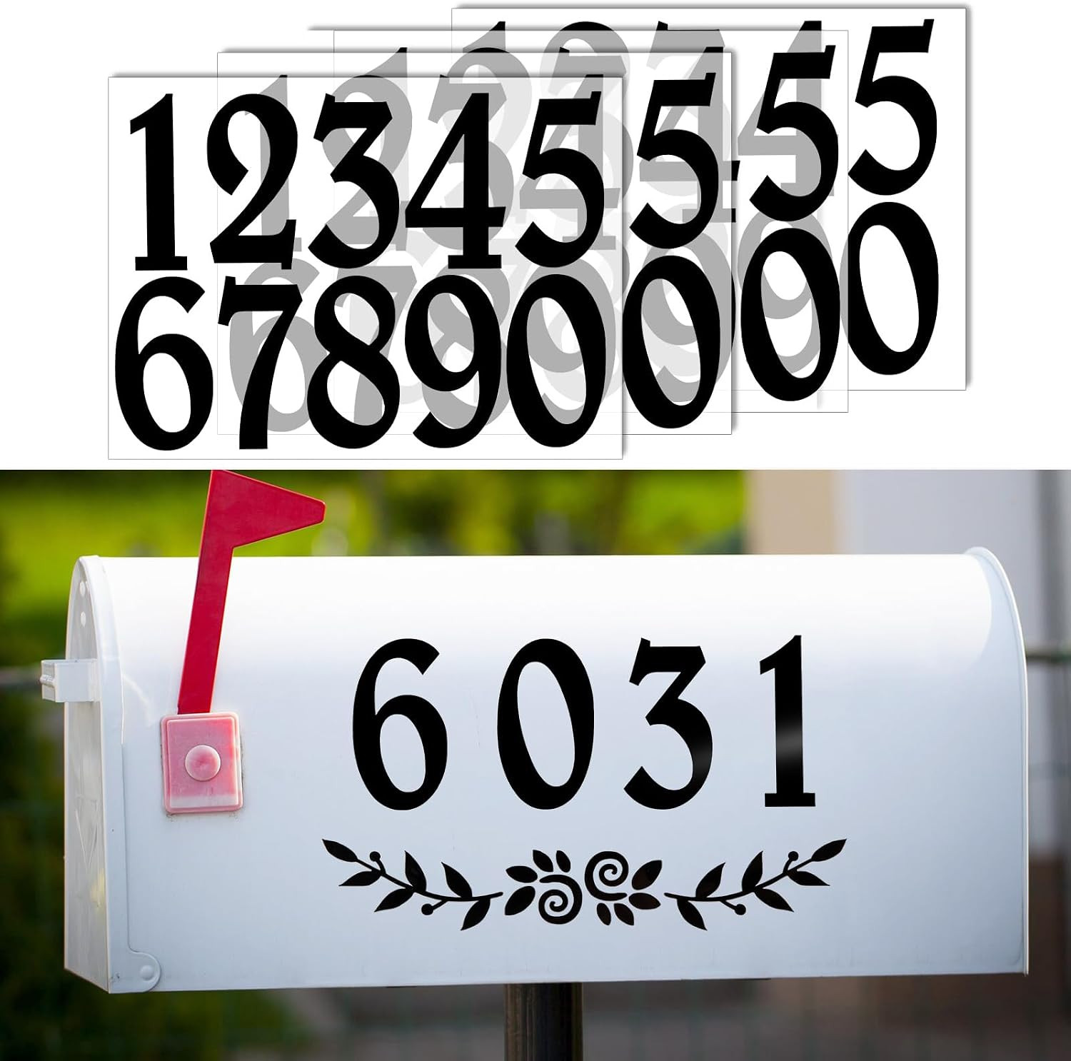 4 Inch Black Mailbox Numbers Stickers, 4 Set Waterproof Rustic Mailbox Decal, Se