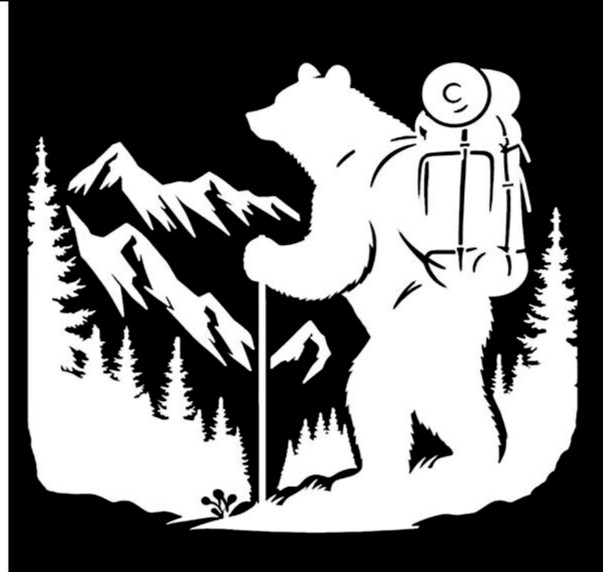 Wilderness Trekker Bear Hiking Mountains Scene Vinyl Decal Car Truck Van Window