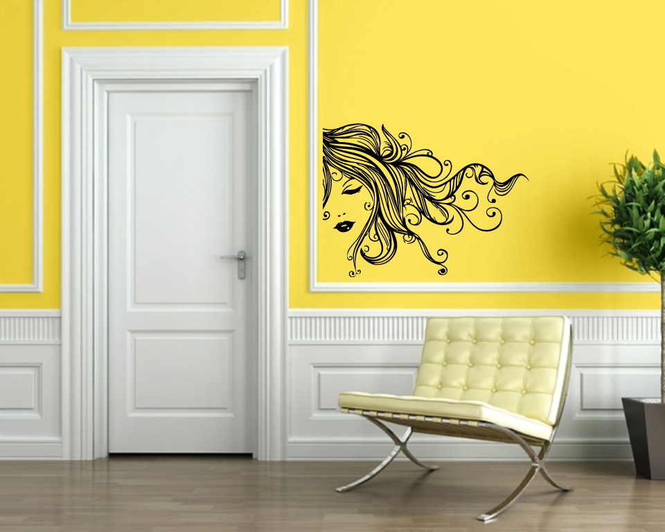 Wall Stickers Vinyl Decal Pretty Girl Full Lips Long Curly Swirly Hair EM618