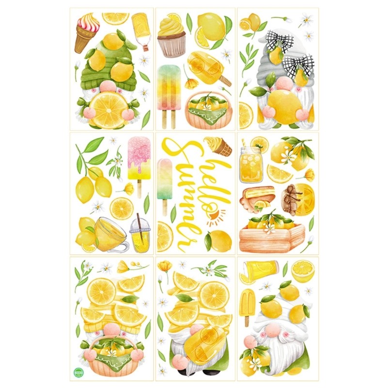 9 Sheets Summer Window Clings Wall Stickers Beach Watermelon Lemon Window Decals
