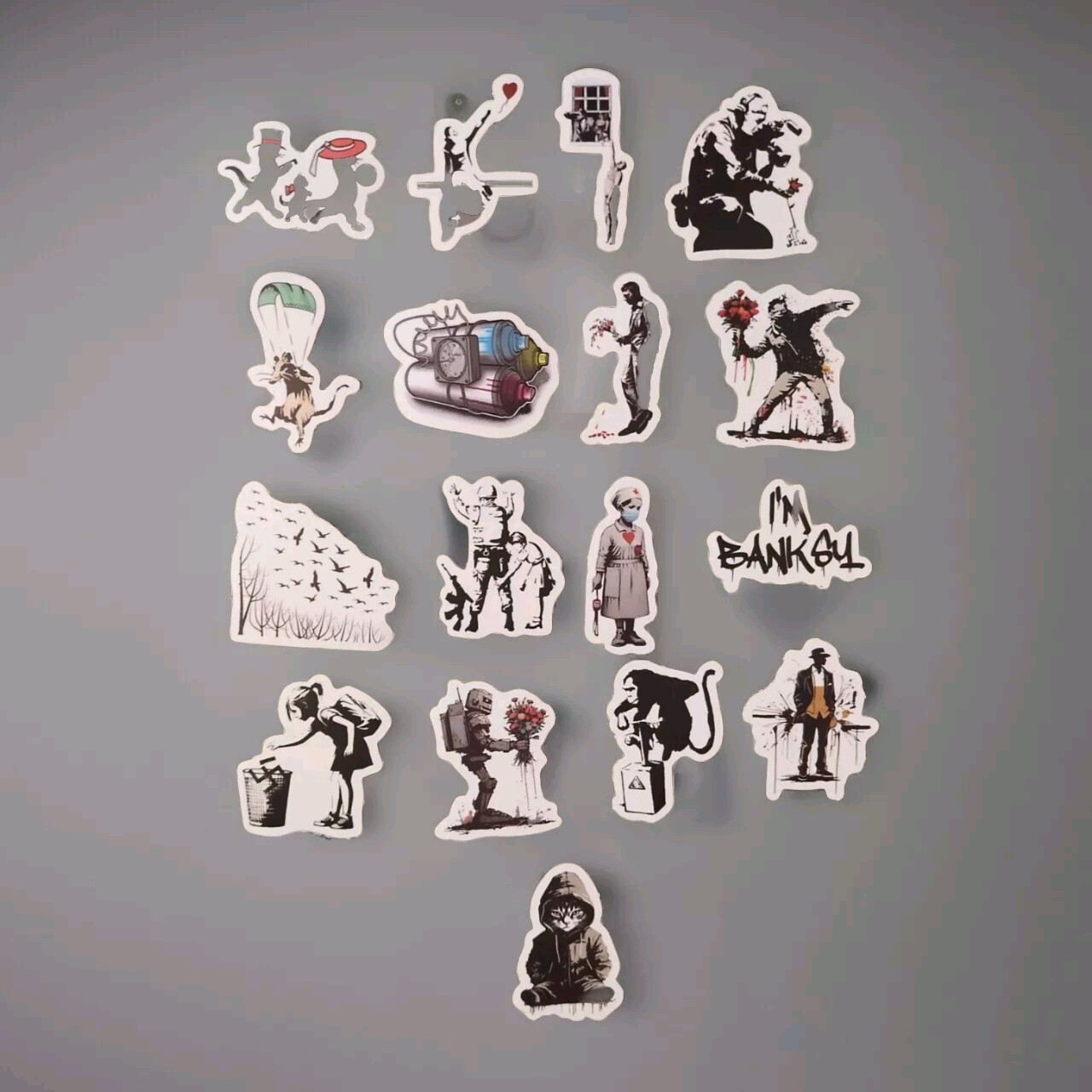 17 Pc. Banksy Art Sticker Pack White – Waterproof – Street Art – France